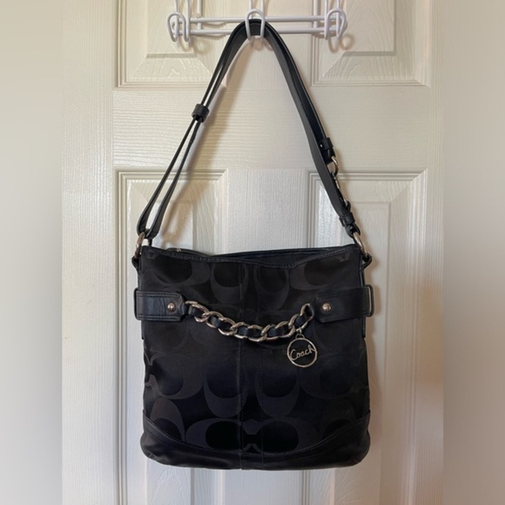 Coach Black Signature Canvas And Leather Shoulder Crossbody Bag